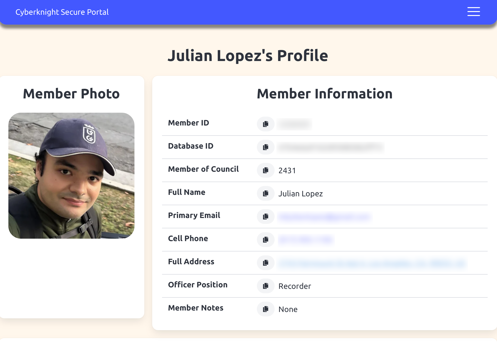 Member profile page