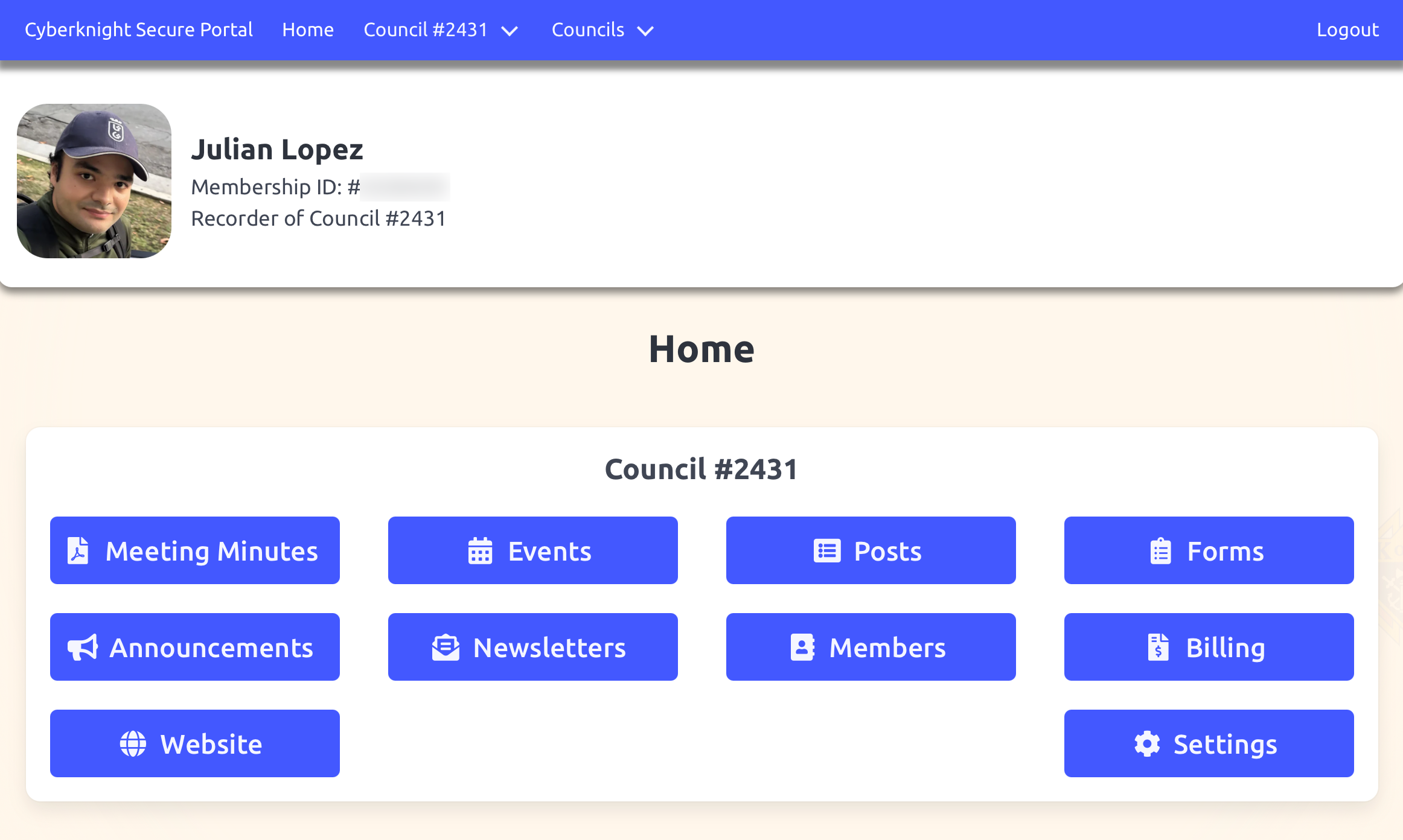 Secure portal dashboard